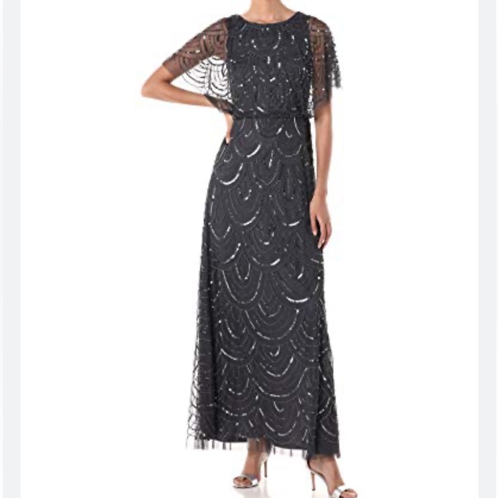 Adrianna Papell Beaded Grey Blue Sequin Dress